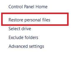 restaurar arquivos pessoais 