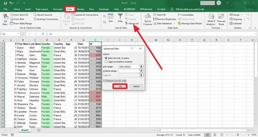 select unique records only option