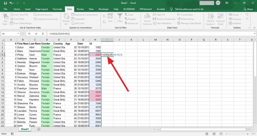 use unique function to remove duplicates