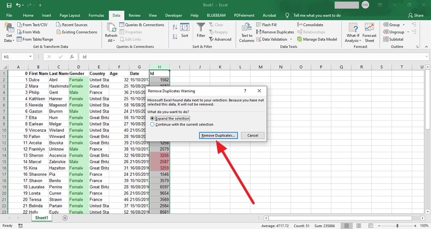 remove duplicate from excel sheet