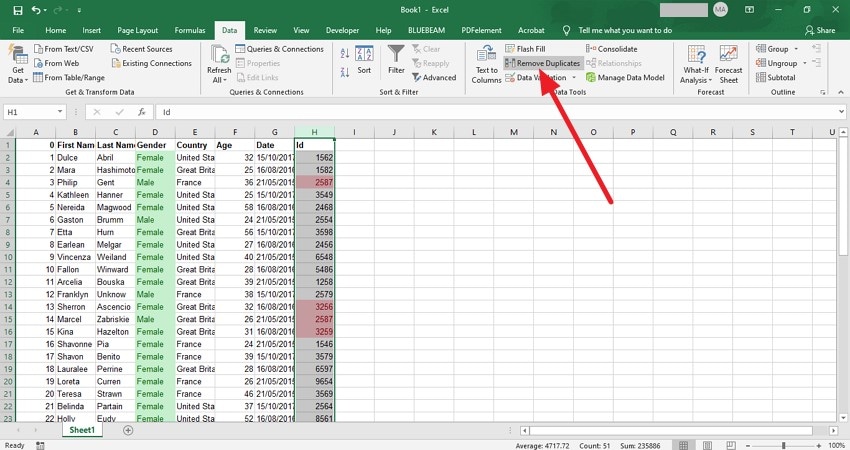 select remove duplicates option