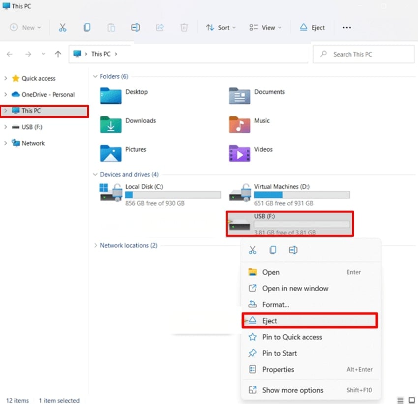 choose usb drive to eject it