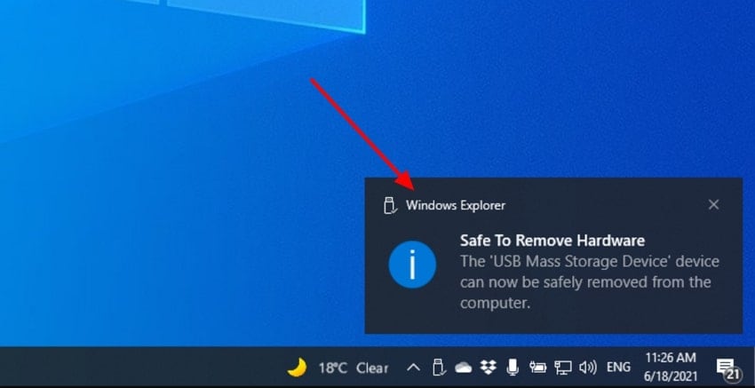 wait for this message to remove usb