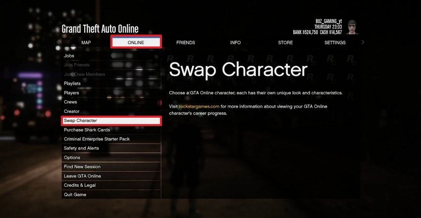 open game settings to select online tab