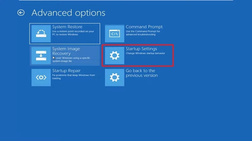 select startup settings