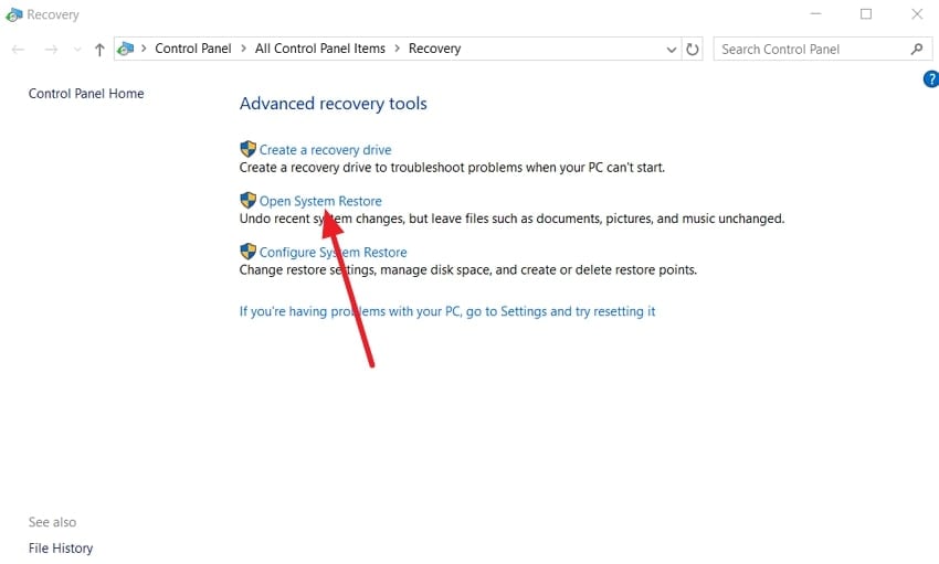 choose open system restore