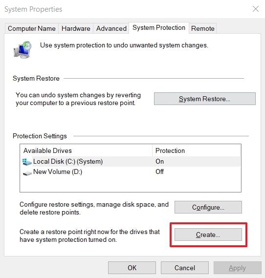 create restore point