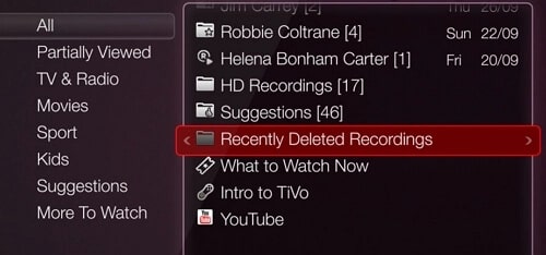 go to recently deleted directv recordings