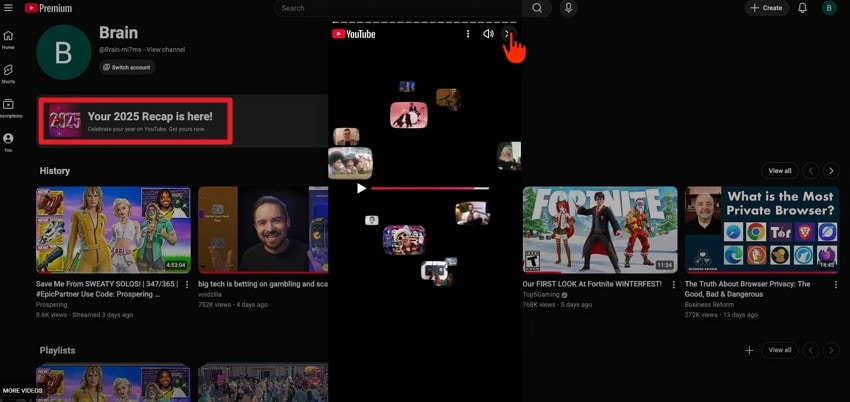 watch youtube recap on browser