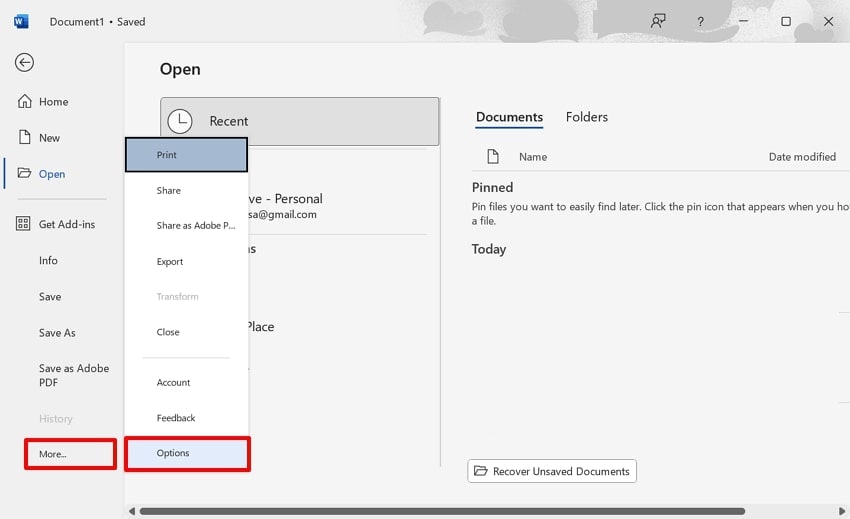 hit the options option
