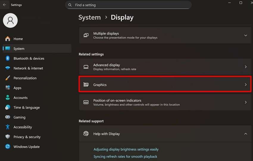 select graphics option
