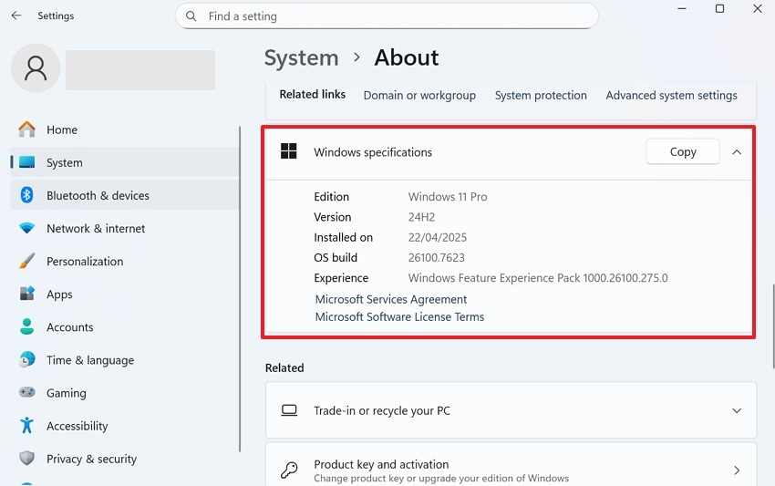 see windows version and os build