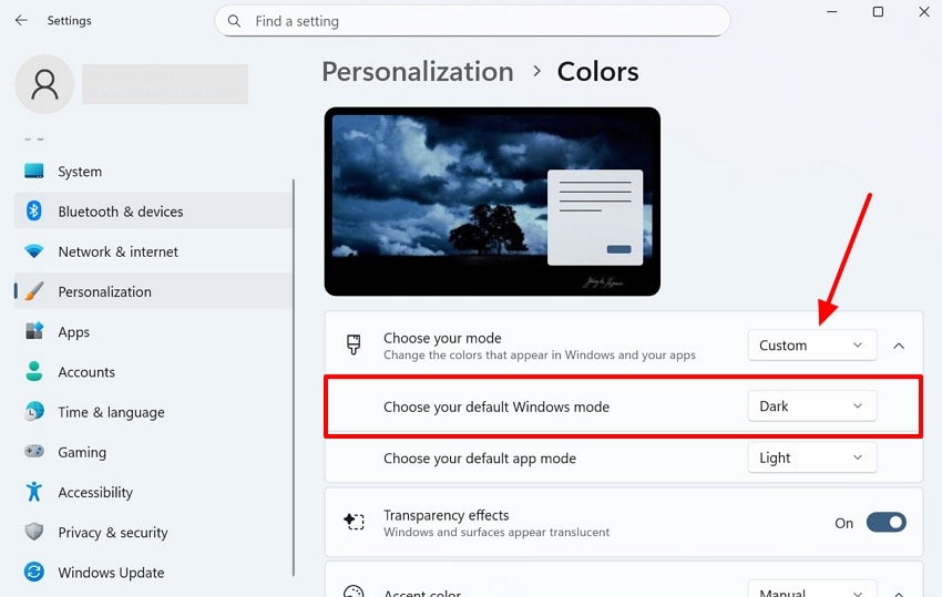 enable dark mode in windows 11