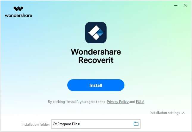 installing wondershare recoverit to restore USB data