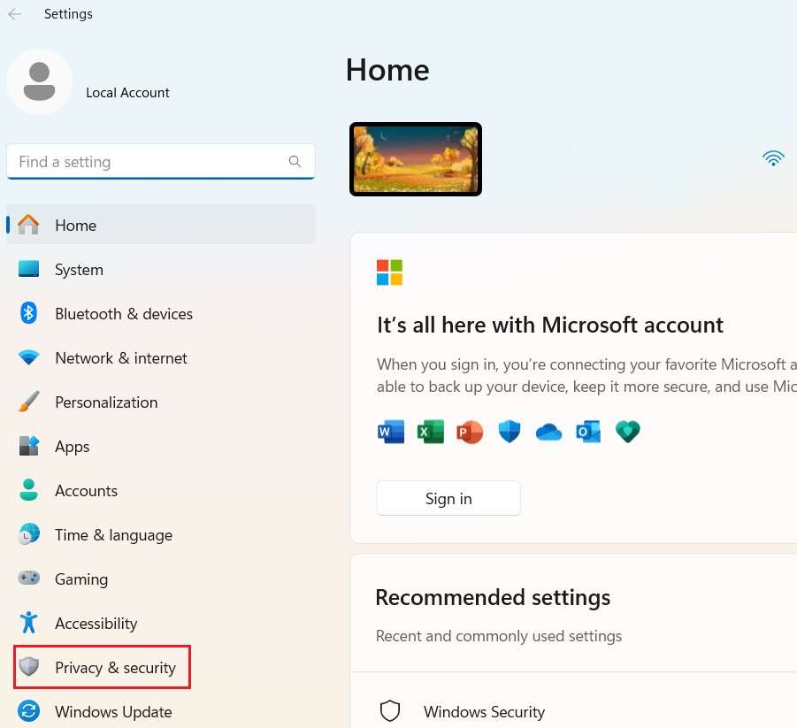 privacy & security settings windows 11 