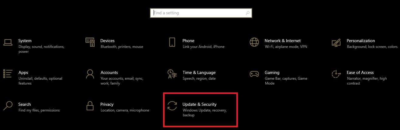 update & security on windows 10