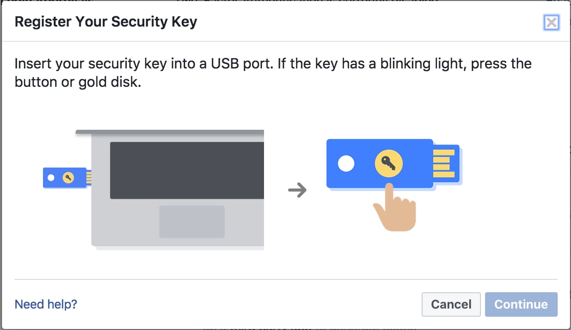 register a security key on facebook