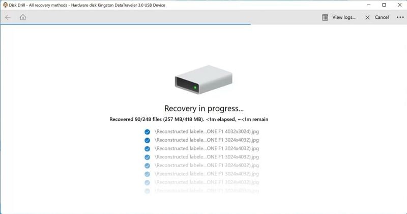 disk drill data recovery process