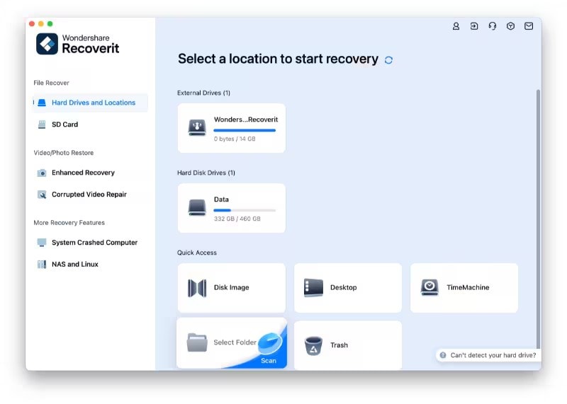 access recoverit on mac select location