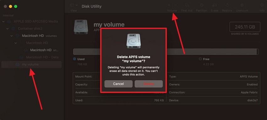 delete volume from disk utility