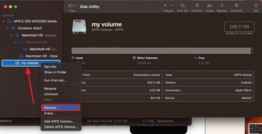 restore drive space disk utility mac