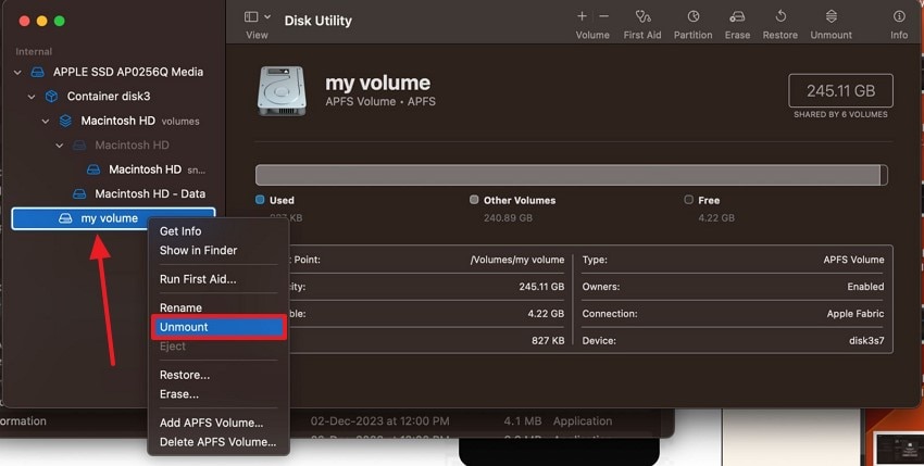 unmount drive from disk utility