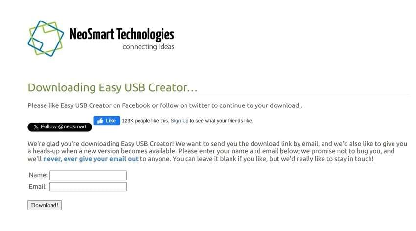 register to download the usb creator