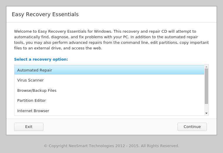 select a recovery option