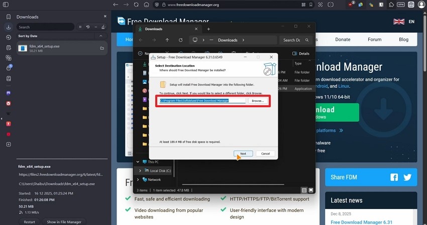 select the folder you want to install