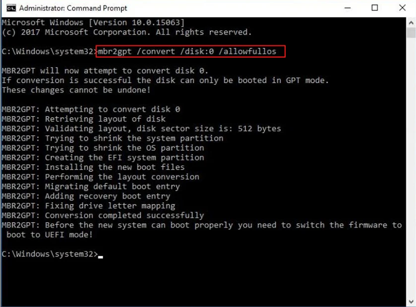 mbr to gpt conversion in windows10