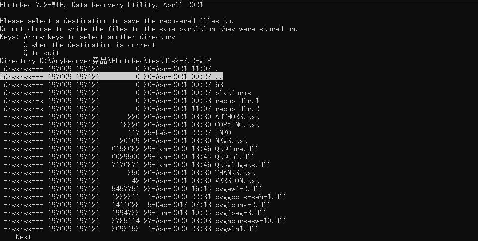 choosing a save location and initiating recovery