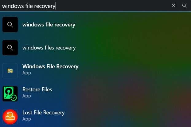 cercare il ripristino dei file di Windows 