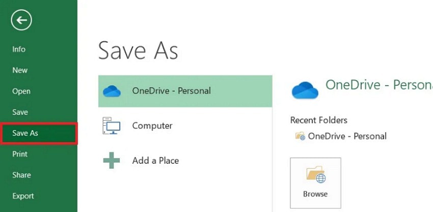 choose as save as option