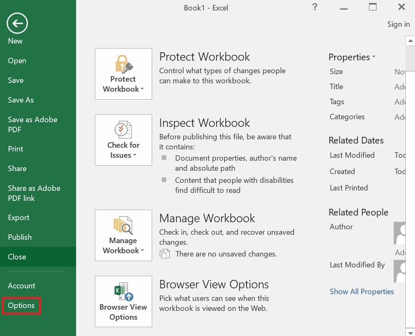 click on the options