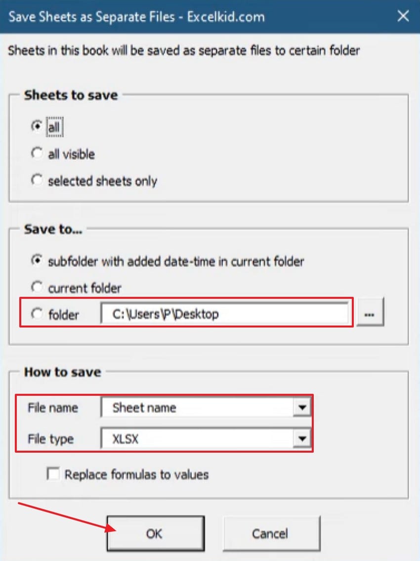 choose options in dialog box