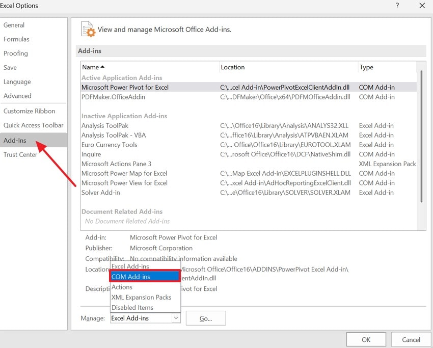 enable the power pivot option