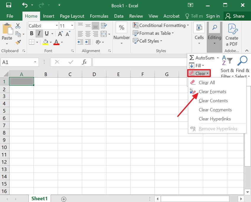 choose clear formats option
