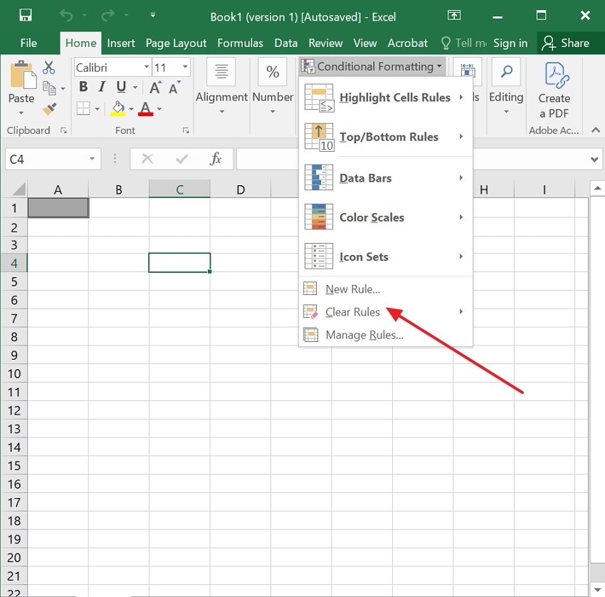 select clear rules option