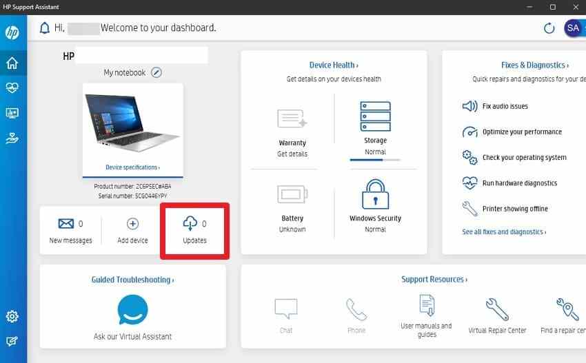 choose updates option