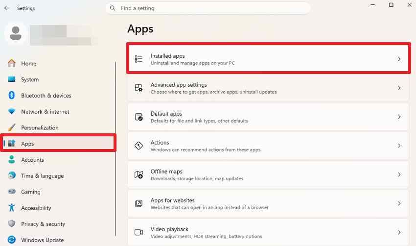 select installed apps