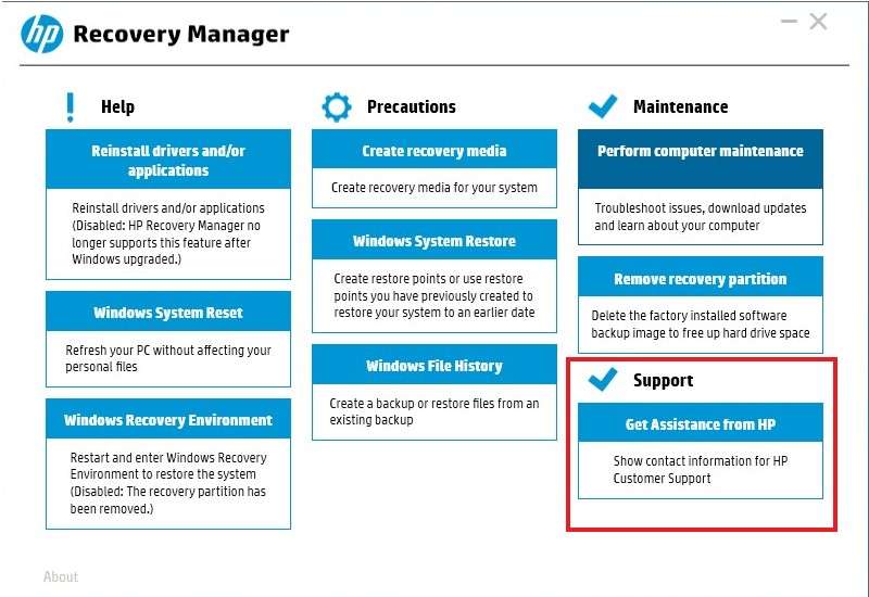 asistencia en hp recovery manager 