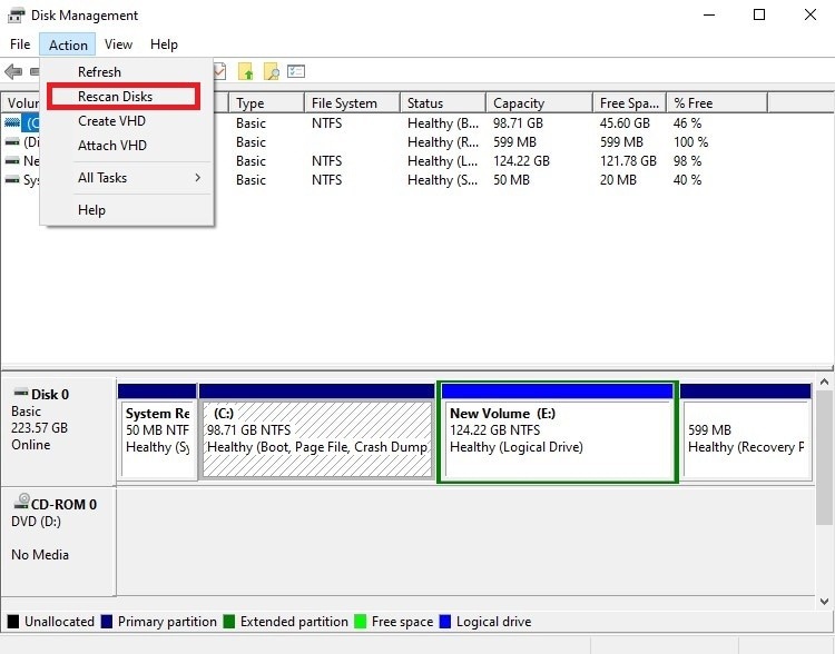 rescan disks to restore the formatted d drive data