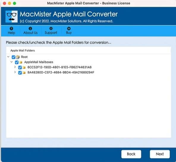 select mailbox for macmister email backup