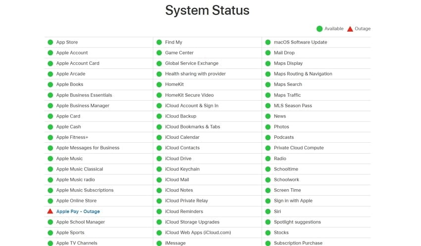 check apple server status 