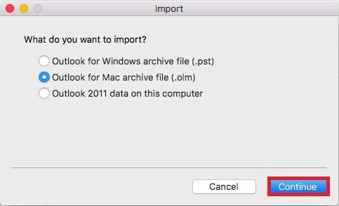 select outlook email files to import
