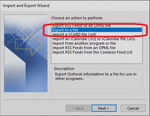 use outlook import and export wizard