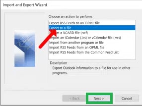 import and export wizard on outlook