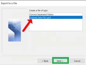 choose file type for outlook