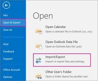 start outlook import and export wizard
