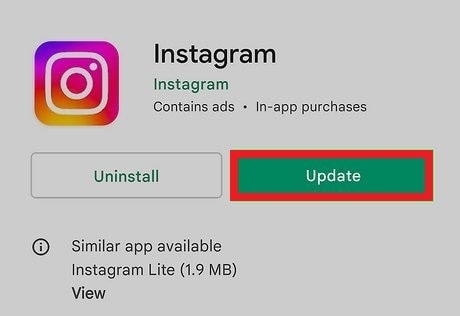 instagram google play store update button